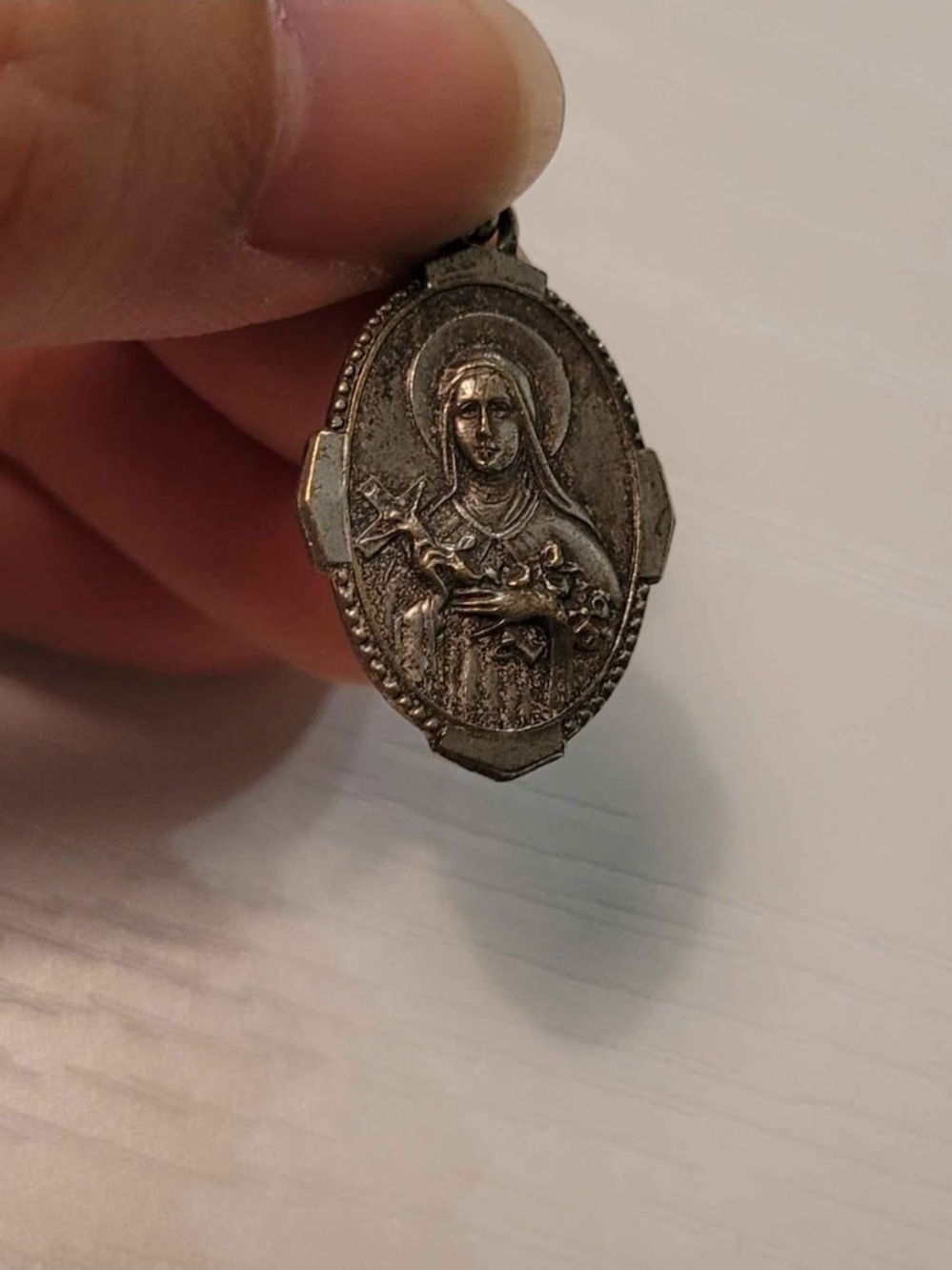 Religious Silver-Tone Oval Saint Medal Pendant for Women